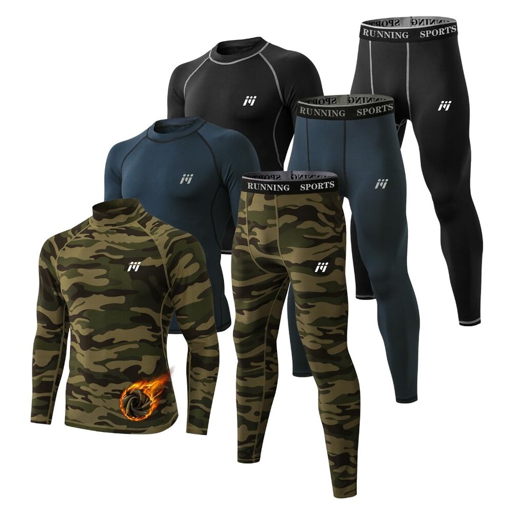 Men's Thermal Base Layer Set Fleece Lined Long Johns for Cold Weather Activities